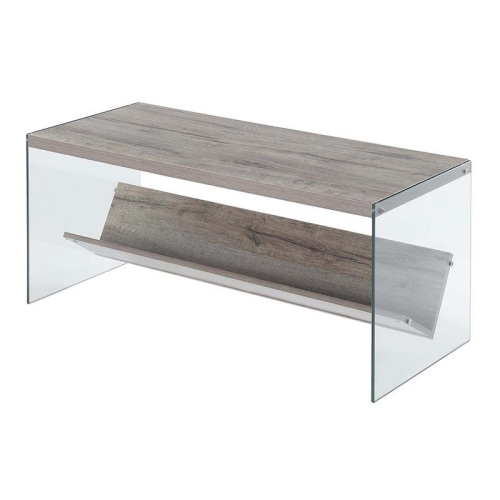 PEMBERLY ROW  Coffee Table In Driftwood Finish And Glass Sides