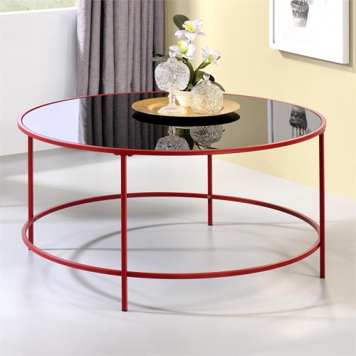 Furniture of America Rockbel Contemporary Glass Top Round Coffee Table in Red