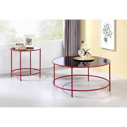 Furniture of America Rockbel Contemporary Glass Top Round Coffee Table in Red