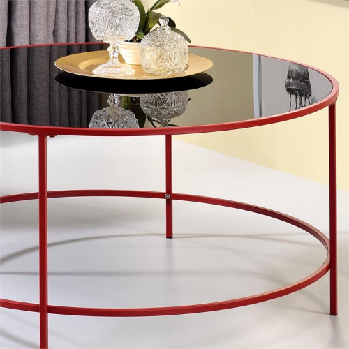 Furniture of America Rockbel Contemporary Glass Top Round Coffee Table in Red