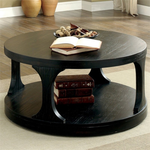Furniture of America Arturo Solid Wood Open Shelf Coffee Table in Antique Black