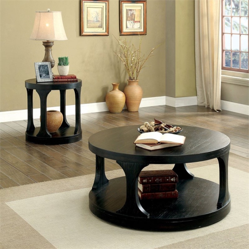 Furniture of America Arturo Solid Wood Open Shelf Coffee Table in Antique Black