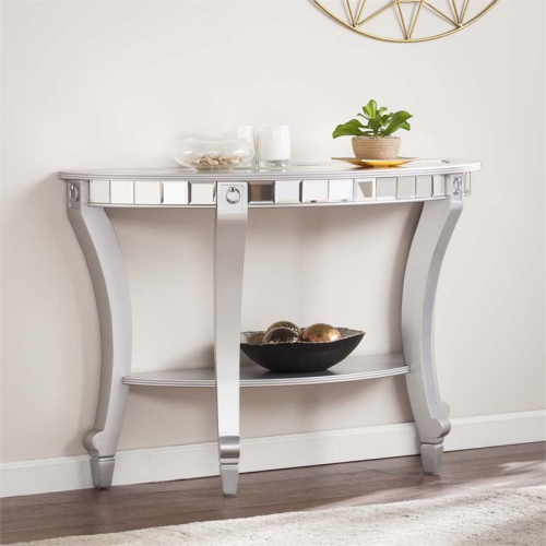 Bowery Hill Glam Demilune Mirrored Console Table