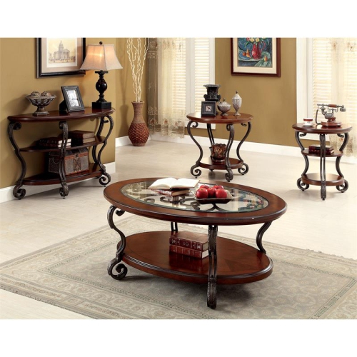 Bowery Hill Traditional Wood 2-Shelf Console Table Brown Cherry