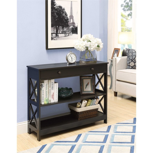 Pemberly Row Transitional Console Table with Drawer in Espresso Wood Finish