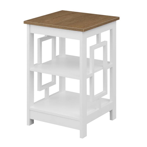 CONVENIENCE CONCEPTS  Town Square End Table With Shelves In Wood With Driftwood Top Finish In White