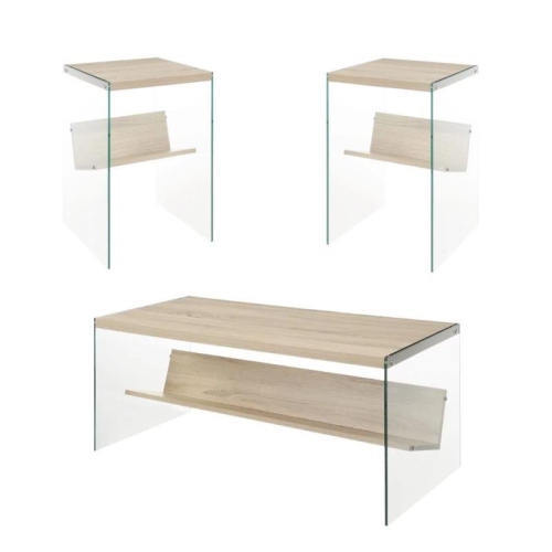 CONVENIENCE CONCEPTS Soho 2 Piece Modern Coffee Table And Set Of 2 End Table Set In Glass