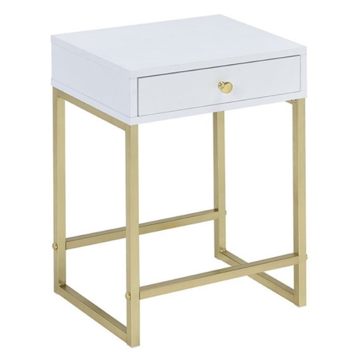 BOWERY HILL  End Table In And Brass In White