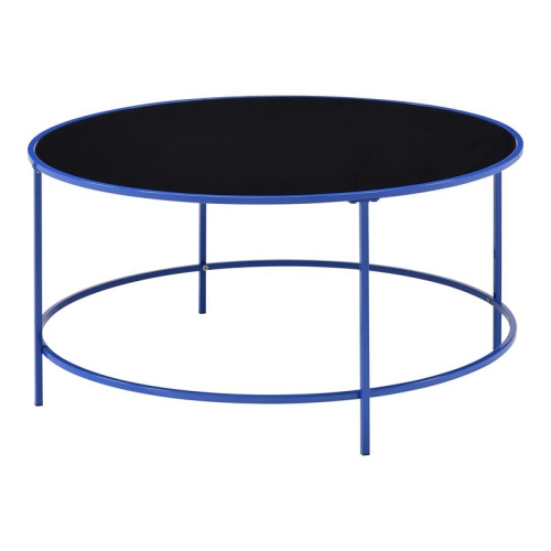 Furniture of America Rockbel Contemporary Glass Top Round Coffee Table in Blue