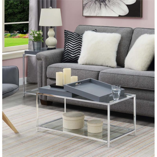 Convenience Concepts Palm Beach Coffee Table in Clear Glass and Chrome Metal