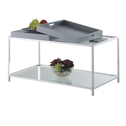 Convenience Concepts Palm Beach Coffee Table in Clear Glass and Chrome Metal