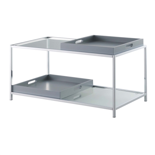 Convenience Concepts Palm Beach Coffee Table in Clear Glass and Chrome Metal