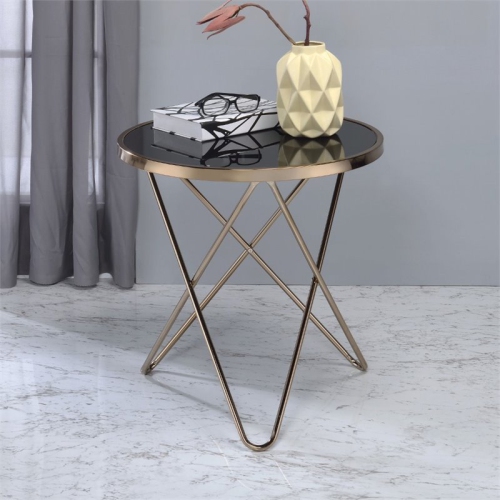 BOWERY HILL  Metal End Table In Black Glass And Champagne