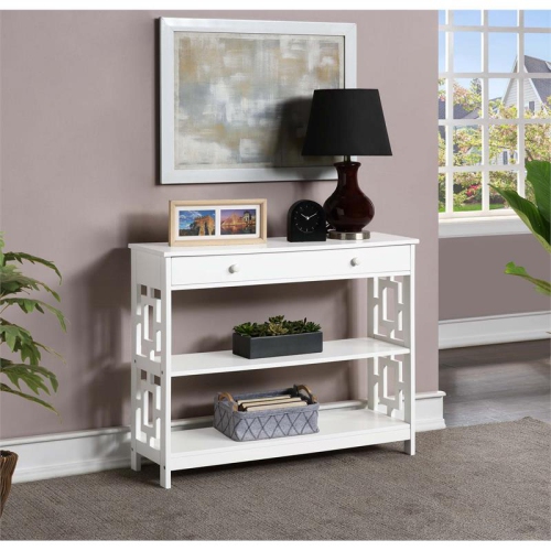 Convenience Concepts Town Square One-Drawer Console Table in White Wood Finish