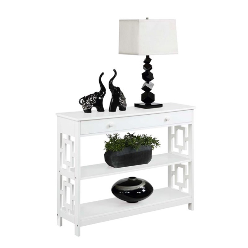 Convenience Concepts Town Square One-Drawer Console Table in White Wood Finish