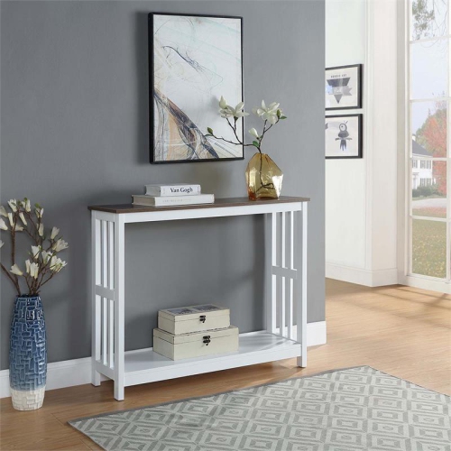 Convenience Concepts Mission Console Table in White Wood Finish- Driftwood Top