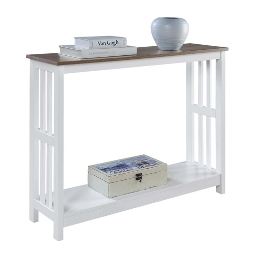 Convenience Concepts Mission Console Table in White Wood Finish- Driftwood Top