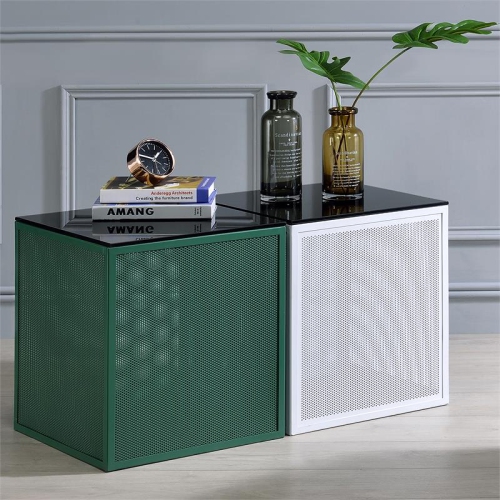 Furniture of America Kelforia Contemporary Glass Top Side Table in White