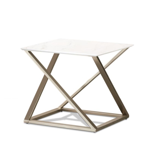 STEVE SILVER COMPANY  Steve Silver Zurich Square Faux Marble Mixed Media End Table In White