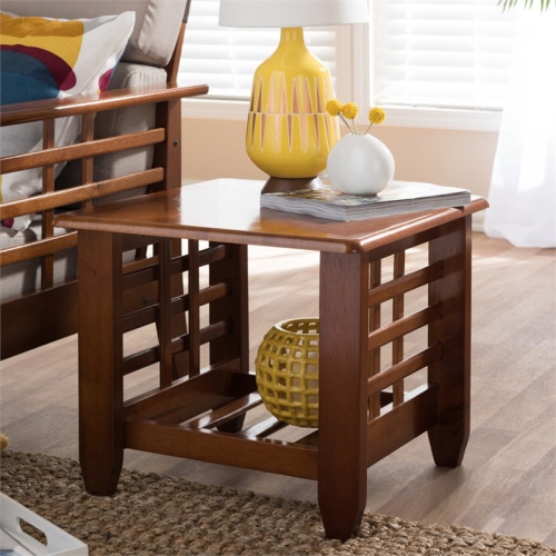 BOWERY HILL  Mission Style Wood End Table In Cherry Brown Wood