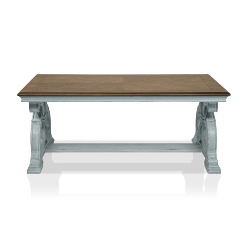 FURNITURE OF AMERICA  Adelman Solid Wood Coffee Table In Oak And Antique Blue