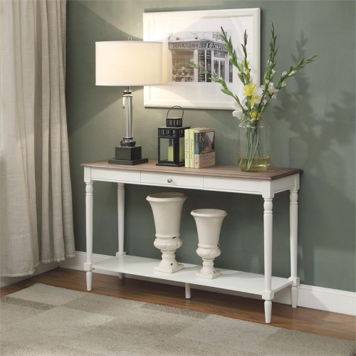 Pemberly Row Traditional Console Table with Drawer in Driftwood and White Wood