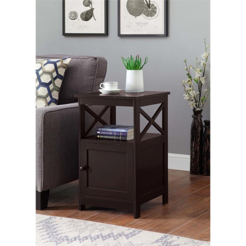 Convenience Concepts Oxford End Table with Cabinet in Espresso Wood Finish