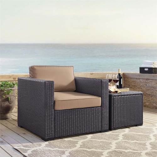 Crosley Biscayne Wicker Patio Arm Chair in Brown and Mocha