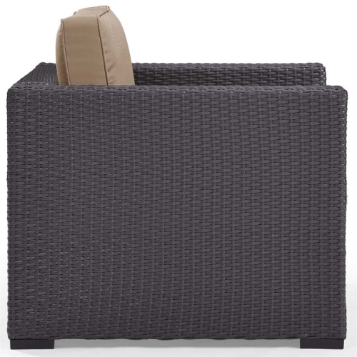 Crosley Biscayne Wicker Patio Arm Chair in Brown and Mocha