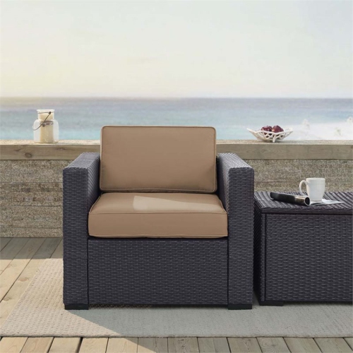 Crosley Biscayne Wicker Patio Arm Chair in Brown and Mocha