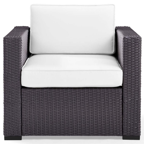 Crosley Biscayne Wicker Patio Arm Chair in Brown and White