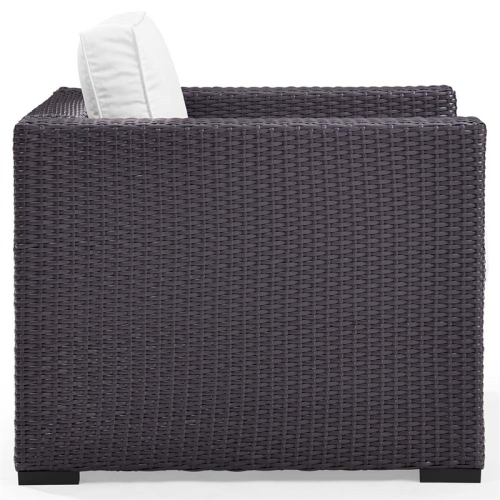 Crosley Biscayne Wicker Patio Arm Chair in Brown and White