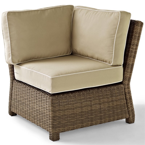 Pemberly Row Wicker Corner Patio Chair in Brown and Sand