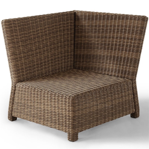Pemberly Row Wicker Corner Patio Chair in Brown and Sand