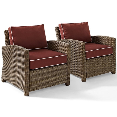 PEMBERLY ROW  2 Piece Outdoor Wicker Seating Set With Sangria Cushions
