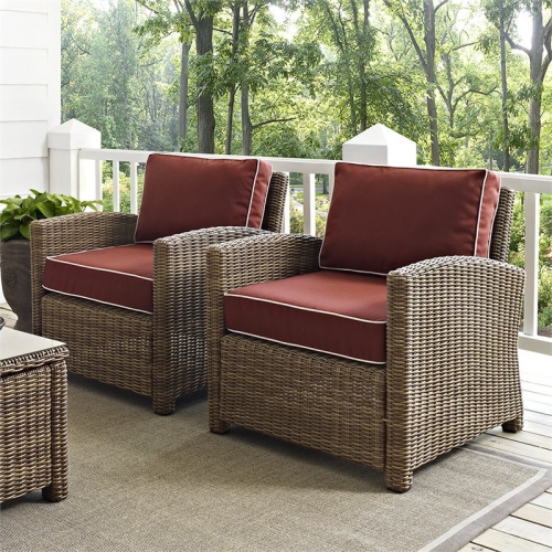 Pemberly Row 2 Piece Outdoor Wicker Seating Set with Sangria Cushions