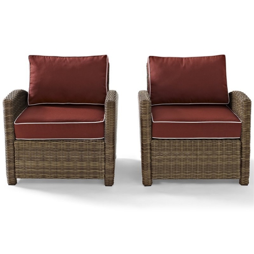 Pemberly Row 2 Piece Outdoor Wicker Seating Set with Sangria Cushions