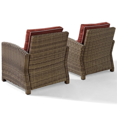 Pemberly Row 2 Piece Outdoor Wicker Seating Set with Sangria Cushions
