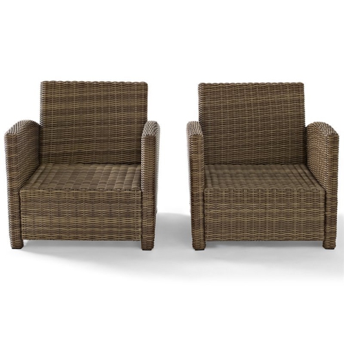 Pemberly Row 2 Piece Outdoor Wicker Seating Set with Sangria Cushions