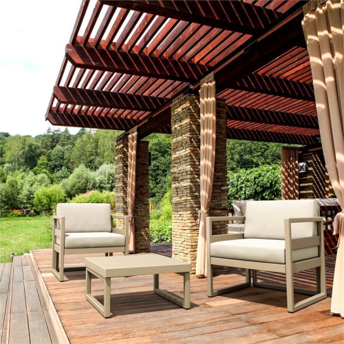 Mykonos Patio Club Chair Taupe with Acrylic Fabric Natural Cushions