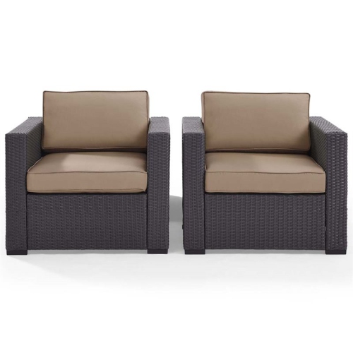 Pemberly Row Wicker Patio Arm Chair in Brown and Mocha