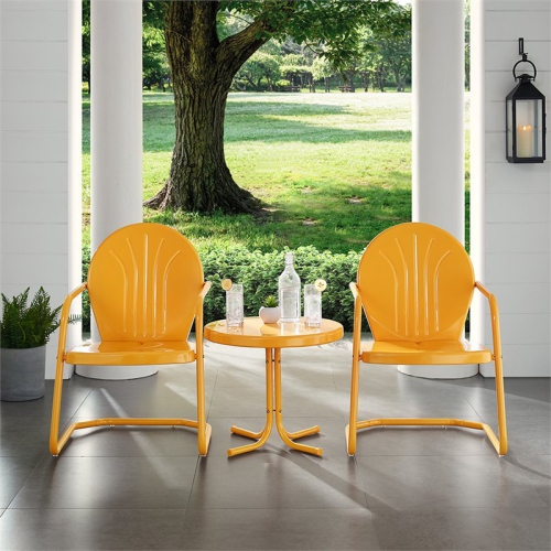 Crosley Griffith 3 Piece Metal Patio Conversation Set in Tangerine