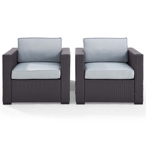 Pemberly Row Wicker Patio Arm Chair in Brown and Mist