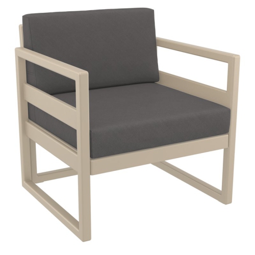 Mykonos Patio Club Chair Taupe with Acrylic Fabric Charcoal Cushions