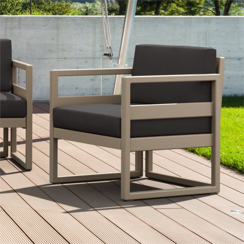 Mykonos Patio Club Chair Taupe with Acrylic Fabric Charcoal Cushions