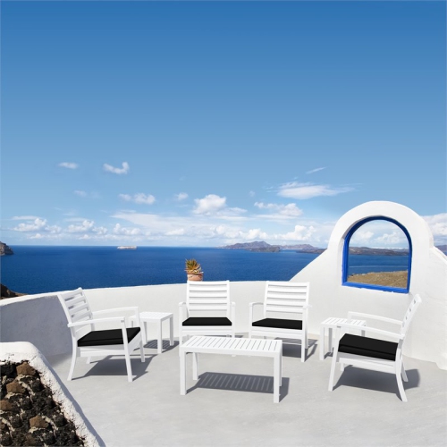 Compamia Artemis XL Club Chair in White with Acrylic Fabric Black Cushions