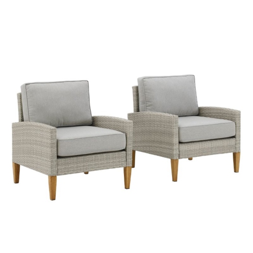Crosley Capella Outdoor Wicker 2 Piece Chair Set in Gray