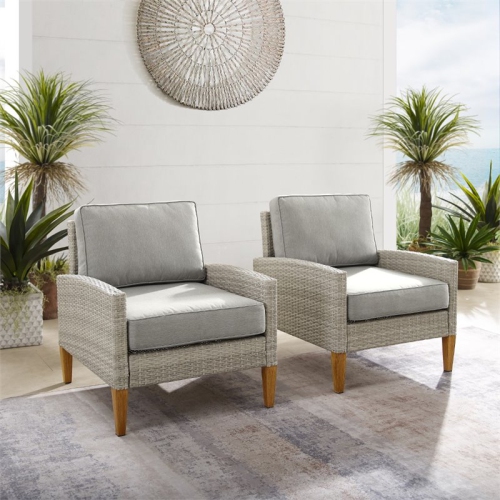 Crosley Capella Outdoor Wicker 2 Piece Chair Set in Gray