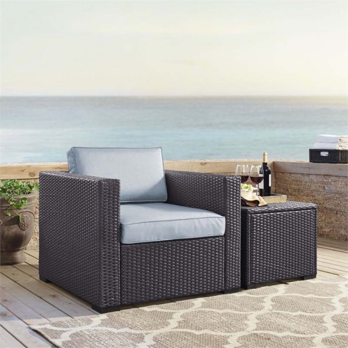 Crosley Biscayne Wicker Patio Arm Chair in Brown and Mist