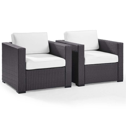 Pemberly Row Wicker Patio Arm Chair in Brown and White